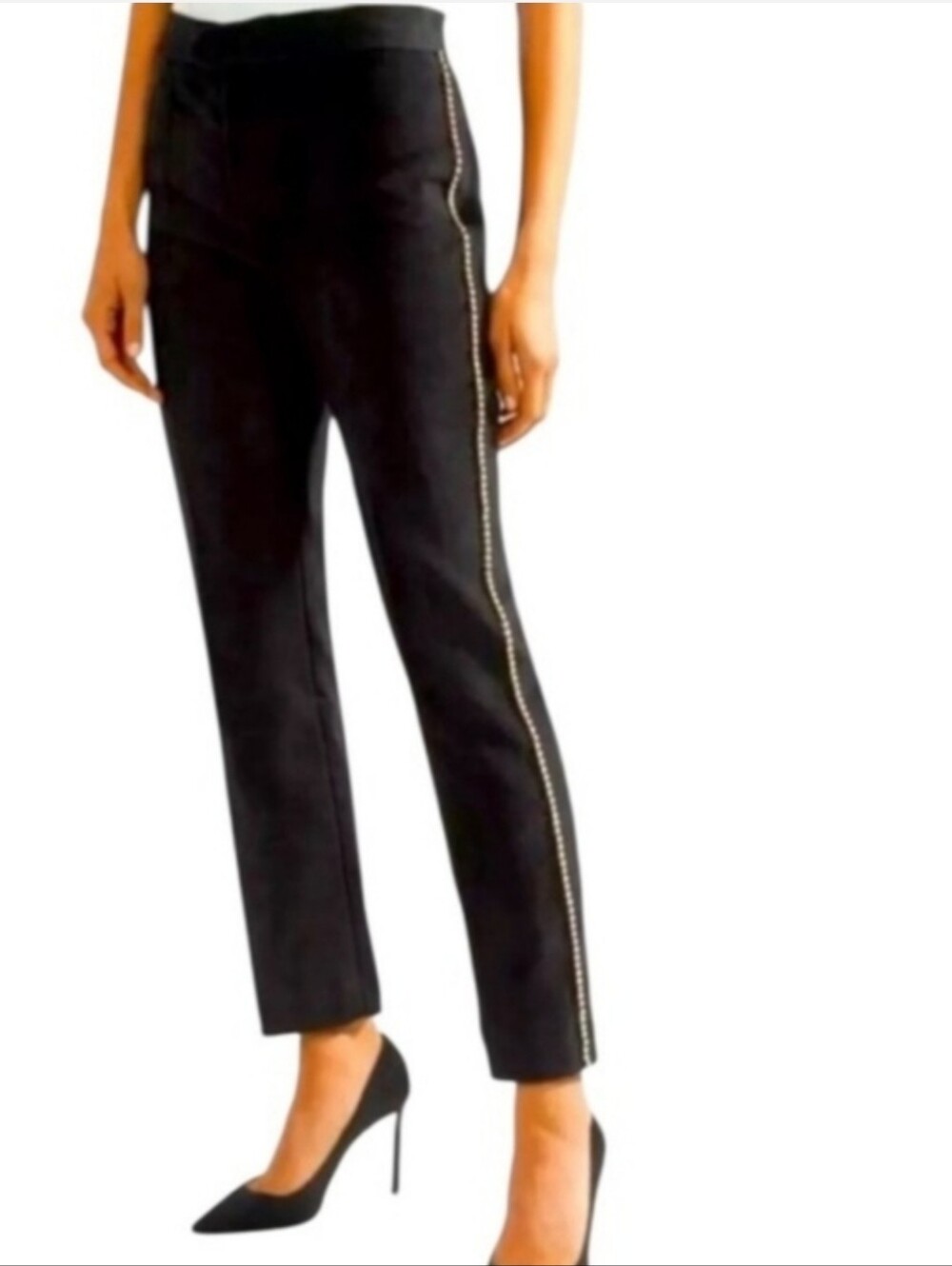 Isabel Marant Black Philea Swarovski Crystal Trim Straight Leg Trousers Pants 38